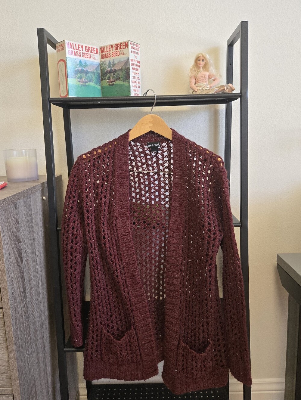 Wet Seal Open-Knit Maroon Women’s Cardigan Sweater